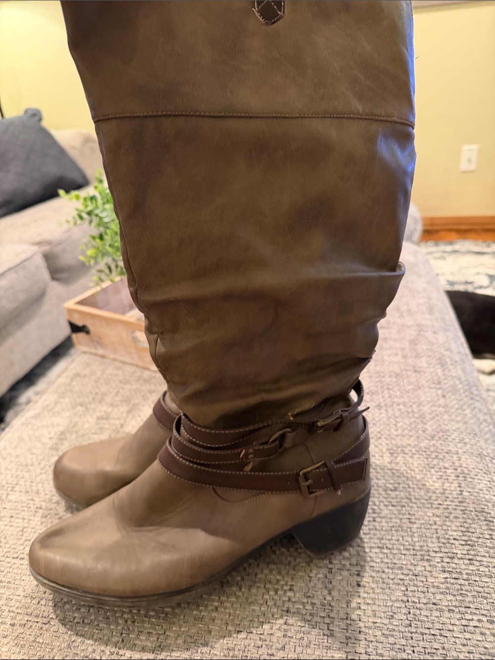 Classic Brown Buckle-Accent Riding Boots- Wide Calf Fit